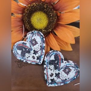 Heart shaped faux leather earrings.